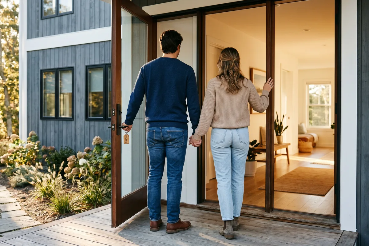 First home buyer at the front door of a new Sydney home